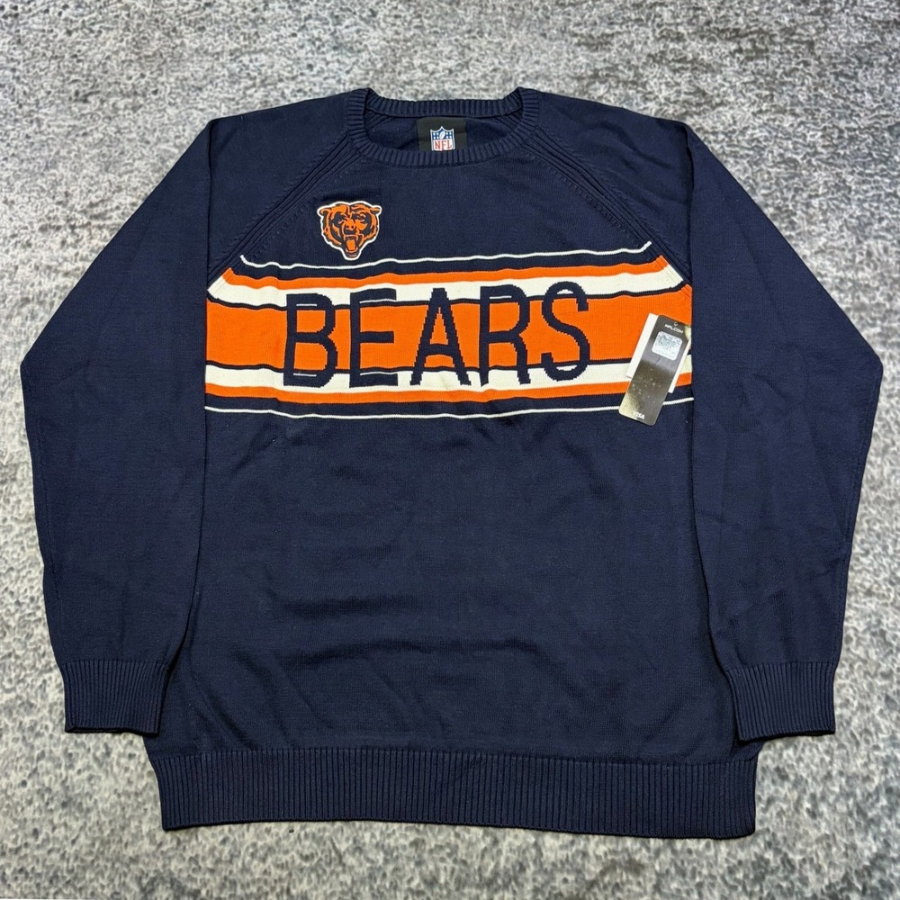 NWT Chicago Bears Sweater Knit Crewneck Mens XXL Blue Orange Striped NFL